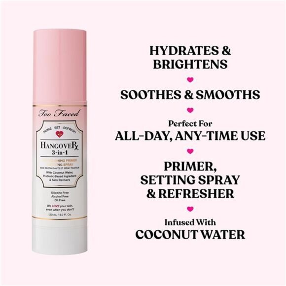 Too Faced Hangover 3-in-1 Primer & Setting Spray |Long Lasting + Hydrating - Picture 2 of 6